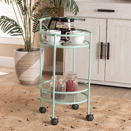 Baxton Studio Newell MidCentury Modern Mint Green Finished Metal 2Tier Kitchen Cart 213-12480-ZORO